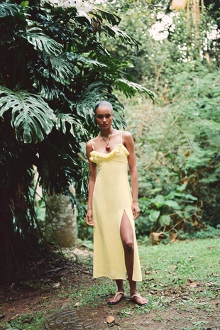 Платье миди с воланом из рами- Заказать в России