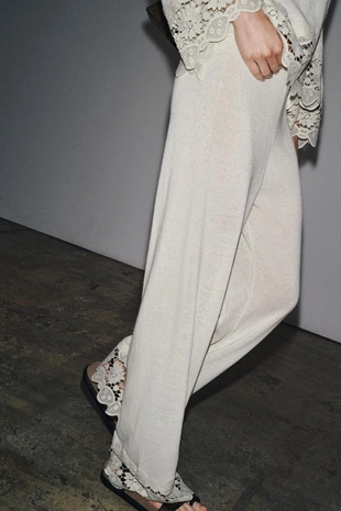 Купить Zara Комбинированные брюки с гипюром