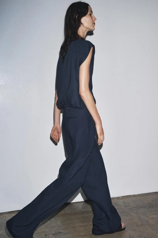 Navy blue | 8602/586/401 - Zara Топ из льняной ткани с завязками — ZW COLLECTION