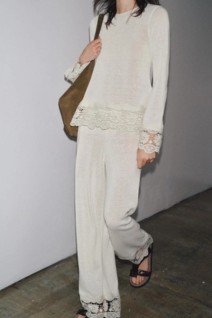 Комбинированная футболка с гипюром- Заказать в России