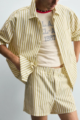 Шорты в полоску с вышивкой- Заказать в России