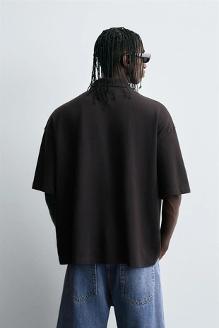 charcoal grey | 6224/342/823 - Zara Поло с эффектом стирки и принтом с текстом