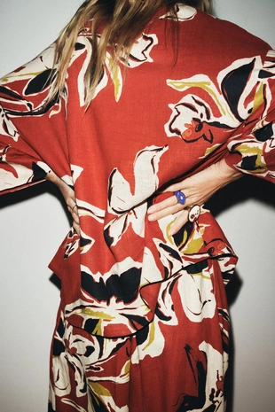 Multicoloured | 8701/136/330 - Zara Рубашка с цветочным принтом и льном