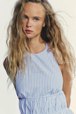 Поплиновый топ в полоску с горловиной халтер- Заказать в России