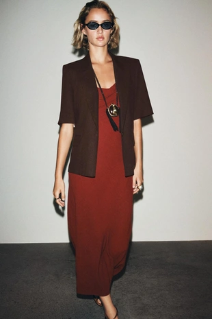 Brown | 8630/385/700 - Zara Блейзер из льна с короткими рукавами