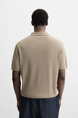 Beige | 2142/420/183 - Zara Трикотажное поло в рубчик