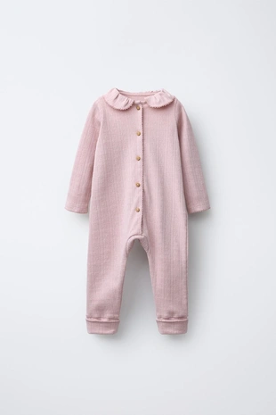 Chalk pink | 4174/559/626 - Zara CONVERTIBLE FOOT HEART POINTELLE SLEEPSUIT
