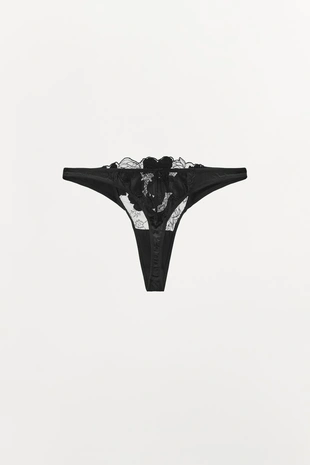Кружевные трусы-танга с цветами- Заказать в России