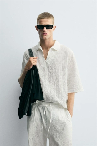 Рубашка-поло из рельефной ткани- Заказать в России