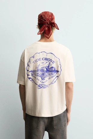 Футболка с принтом и эффектом потертости- Заказать в России