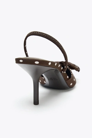 Туфли на каблуке с принтом в горошек и бантом- Заказать в России