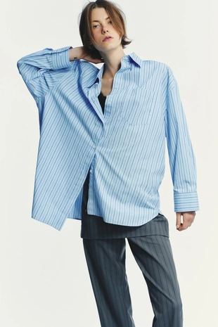 Поплиновая рубашка OVERSIZE в полоску- Заказать в России