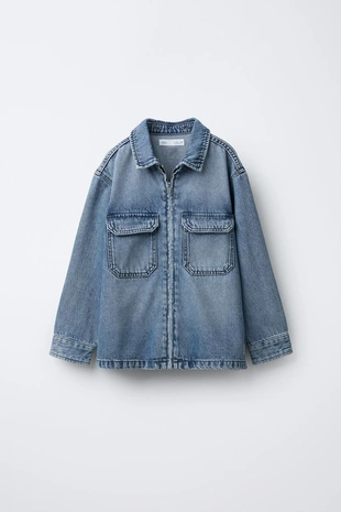 Купить Zara Джинсовая куртка-рубашка с отстегивающимся флисовым капюшоном