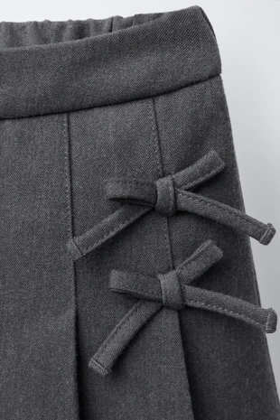 Grey marl | 1141/594/812 - Zara Юбка-шорты со складками и бантами