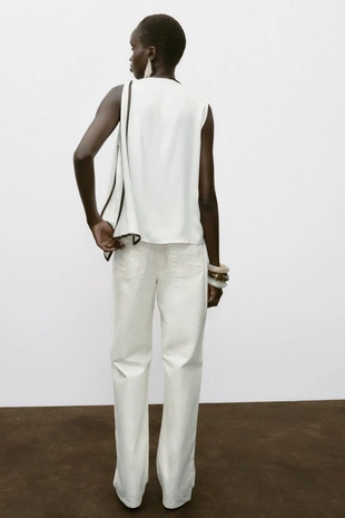 Атласный топ с бантом и контрастной отделкой- Заказать в России