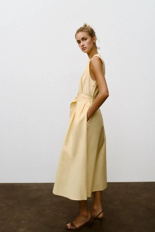 Платье-миди из поплина с ремнем- Заказать в России