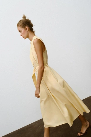 Платье-миди из поплина с ремнем- Заказать в России