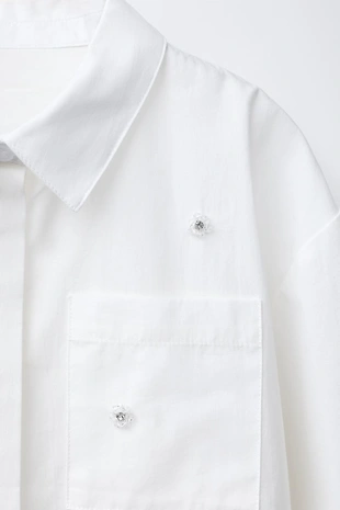 White | 8741/708/250 - Zara Рубашка с блестящими цветами