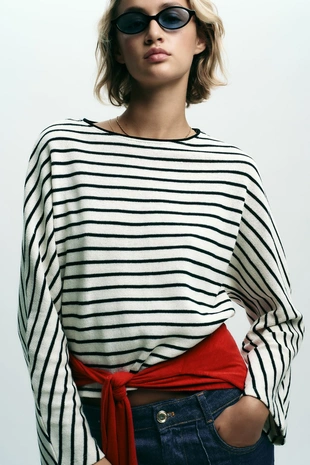 Топ в полоску с рукавами «летучая мышь»