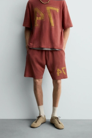 Купить Zara Шорты VARSITY из ткани с открытой структурой