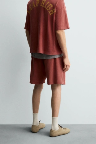 Red | 6224/328/600 - Zara Шорты VARSITY из ткани с открытой структурой