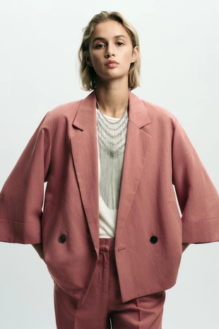 Двубортный блейзер с рукавами три четверти