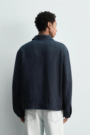 Dark navy | 4768/593/422 - Zara Куртка классического кроя из 100% льна