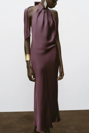 Платье миди с горловиной халтер