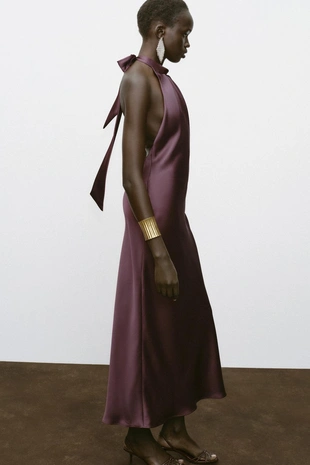 Платье миди с горловиной халтер