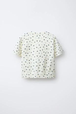 Ecru / Blue | 1505/705/080 - Zara Трикотажная футболка с цветочным принтом