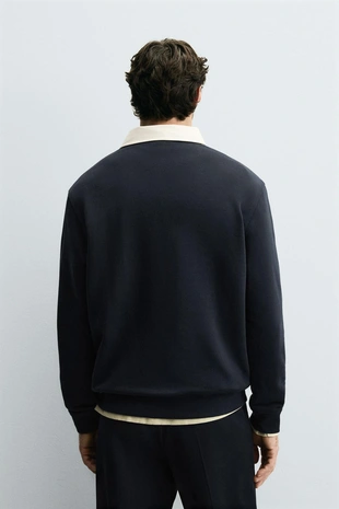 Navy blue | 0526/310/401 - Zara Толстовка-поло с контрастным воротником