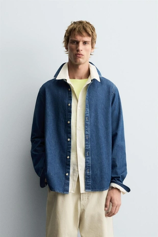 Купить Zara Джинсовая рубашка с отделочной строчкой