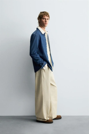 Джинсовая рубашка с отделочной строчкой- Заказать в России