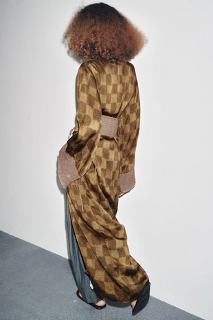 Ecru / Black | 9437/837/070 - Zara Платье в клетку с поясом-кушаком