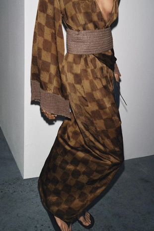 Платье в клетку с поясом-кушаком- Заказать в России