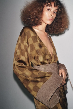 Платье в клетку с поясом-кушаком- Заказать в России