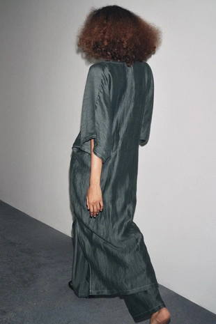 Green / Blue | 9417/832/518 - Zara Платье из льняной ткани с контрастной завязкой