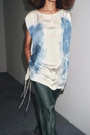 Купить Zara Брюки из льна с контрастной отделкой