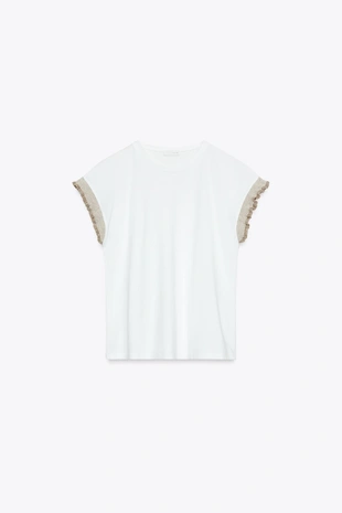 Футболка с оборкой и металлизированной нитью- Заказать в России