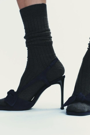 Blue | 3202/610/400 - Zara Замшевые босоножки с бантом на каблуке