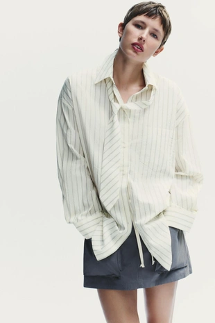 Рубашка оверсайз с галстуком- Заказать в России