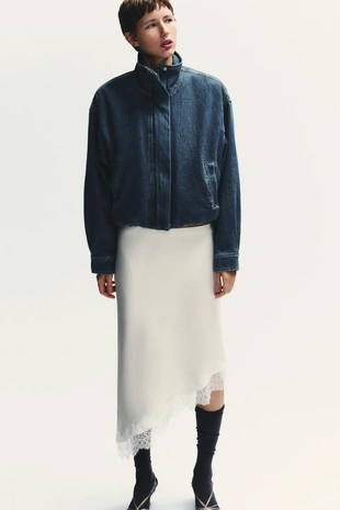 Атласная юбка с кружевом- Заказать в России