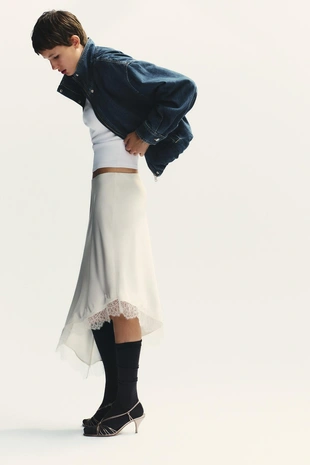 Атласная юбка с кружевом- Заказать в России
