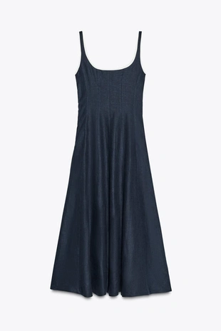 Купить Zara Льняное платье миди с контрастной отделкой