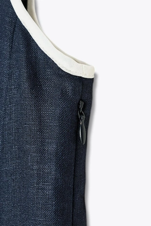 Navy blue | 8214/386/401 - Zara Льняное платье миди с контрастной отделкой