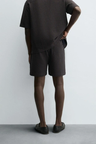 Brown-Blue | 4092/349/049 - Zara Комфортные шорты-бермуды в полоску из сеерсакера