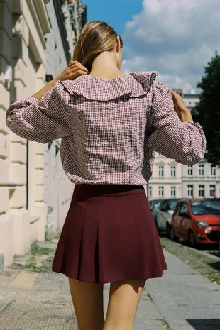 Блуза в клетку виши с воланами- Заказать в России
