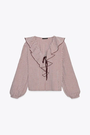 Блуза в клетку виши с воланами- Заказать в России