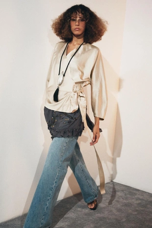 Блуза с запахом и завязками из льна ZW COLLECTION- Заказать в России