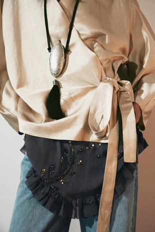 Блуза с запахом и завязками из льна ZW COLLECTION- Заказать в России